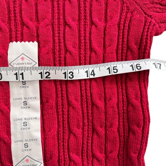 St. John's Bay Crew Neck Cable Knit Cotton Sweater Red Long Sleeve NEW Small - Picture 6 of 9